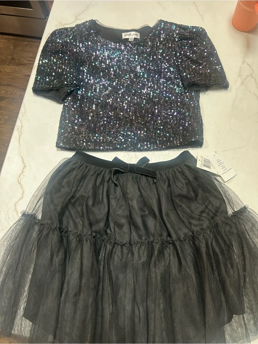 Sequin Crop Top & Black Tulle Skirt Kids Set